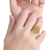 Filigree Leaves Circle Charm Tree of Life Statement Oxidized Band Solid 925 Sterling Silver Thumb Ring (27.5mm)