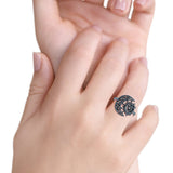 Filigree Crescent Moon & Sun Ring Oxidized 925 Sterling Silver (14.6mm)