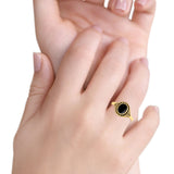 Filigree Petite Dainty Lab Opal Ring Solid Round Oxidized 925 Sterling Silver