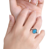 Petite Dainty Vintage Style Lab Opal Ring Solid Oval Oxidized 925 Sterling Silver