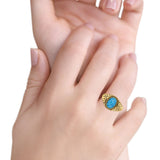 Petite Dainty Vintage Style Lab Opal Ring Solid Oval Oxidized 925 Sterling Silver