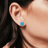 Halo Stud Earrings Princess Cut Lab Created Opal 925 Sterling Silver 7mm