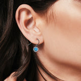 Drop Dangle Round Lab Opal Fish-Hook Earrings 925 Sterling Silver