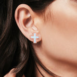 Cross Stud Earrings Lab Created Opal 925 Sterling Silver