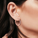 Half Eternity Hoop Earrings Simulated CZ Round 925 Sterling Silver (19mm)