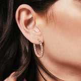 Full Eternity Simulated CZ Baguette Round Hoop Earrings 925 Sterling Silver (23mm)