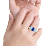 3-Stone Oval Created Opal Fashion Ring 925 Sterling Silver