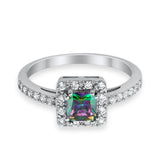 Halo Engagement Ring Princess Cut Simulated CZ 925 Sterling Silver