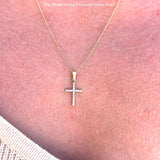 14K Gold 0.10ct Cross Diamond Pendant Chain Necklace 18 Inch Long