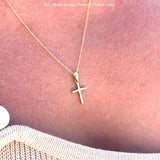 14K Gold 0.10ct Cross Diamond Pendant Chain Necklace 18 Inch Long