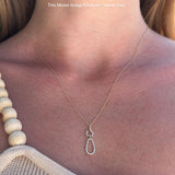14K Gold 0.19ct Dangling Diamond Teardrop Pendant Necklace 18 In Long