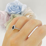 Art Deco Engagement Ring Halo Marquise Natural Black Onyx 925 Sterling Silver