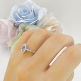 Art Deco Engagement Ring Halo Marquise Natural Rutilated Quartz 925 Sterling Silver