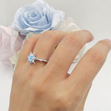Sun Ring Round Natural Aquamarine 925 Sterling Silver