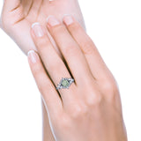 Art Deco Round Natural Green Amethyst Engagement Ring With CZ Accents