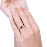 Three Stone Engagement Ring Oval Cut Round Simulated Green Emerald Cubic Zirconia 925 Sterling Silver