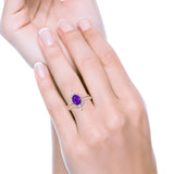 Two Piece Vintage Style Art Deco Wedding Bridal Set Ring Band Oval Simulated Cubic Zirconia 925 Sterling Silver