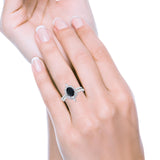 Two Piece Vintage Style Art Deco Wedding Bridal Set Ring Band Oval Simulated Cubic Zirconia 925 Sterling Silver