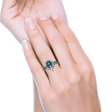 Two Piece Vintage Style Art Deco Wedding Bridal Set Ring Band Oval Simulated Cubic Zirconia 925 Sterling Silver