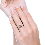 Square Vintage Style Petite Dainty Lab Opal Ring Solid Oxidized 925 Sterling Silver