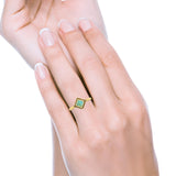 Square Vintage Style Petite Dainty Lab Opal Ring Solid Oxidized 925 Sterling Silver