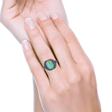 Oval Petite Dainty Lab Opal Ring Solid Oxidized 925 Sterling Silver