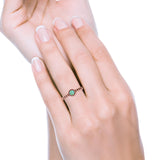 Chain Round Petite Dainty Lab Opal Ring Solid Oxidized 925 Sterling Silver