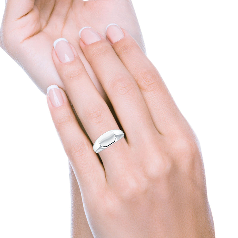 Men's 925 Sterling Silver Signet Ring (8mm)  Plain Band