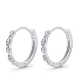 14K Gold Art Deco Huggie Hoop Vintage Round 0.13 TCW G SI Diamond Blue Sapphire Earrings