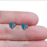 Heart Stud Earring Created Opal Solid 925 Sterling Silver (9mm)