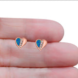 Heart Stud Earring Created Opal Solid 925 Sterling Silver (9mm)