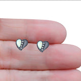 Heart Stud Earring Created Opal Solid 925 Sterling Silver (9mm)