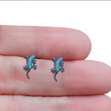 Lizard Stud Earring Created Opal Solid 925 Sterling Silver (21mm)