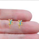 Lizard Stud Earring Created Opal Solid 925 Sterling Silver (21mm)