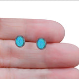 Oval Stud Earring Created Opal Solid 925 Sterling Silver (7mm)