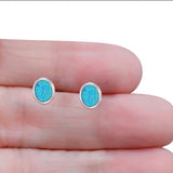 Oval Stud Earring Created Opal Solid 925 Sterling Silver (7mm)