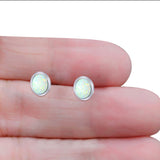 Oval Stud Earring Created Opal Solid 925 Sterling Silver (7mm)