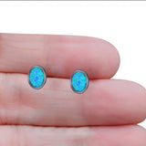 Oval Stud Earring Created Opal Solid 925 Sterling Silver (10mm)