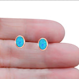 Oval Stud Earring Created Opal Solid 925 Sterling Silver (10mm)