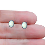 Oval Stud Earring Created Opal Solid 925 Sterling Silver (10mm)