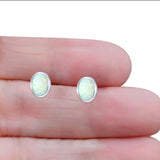 Oval Stud Earring Created Opal Solid 925 Sterling Silver (10mm)