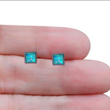 Princess Stud Earring Created Opal Solid 925 Sterling Silver (8mm)