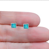 Princess Stud Earring Created Opal Solid 925 Sterling Silver (8mm)