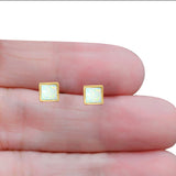 Princess Stud Earring Created Opal Solid 925 Sterling Silver (8mm)