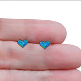 Heart Stud Earring Created Opal Solid 925 Sterling Silver (9mm)