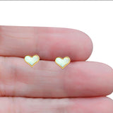 Heart Stud Earring Created Opal Solid 925 Sterling Silver (9mm)