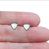 Triangle Stud Earring Created Opal Solid 925 Sterling Silver (7mm)