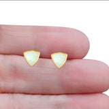 Triangle Stud Earring Created Opal Solid 925 Sterling Silver (7mm)