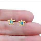 Turtle Stud Earring Created Opal Solid 925 Sterling Silver (8mm)