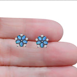 Flower Stud Earring Simulated Cubic Zirconia Created Opal Solid 925 Sterling Silver (9mm)